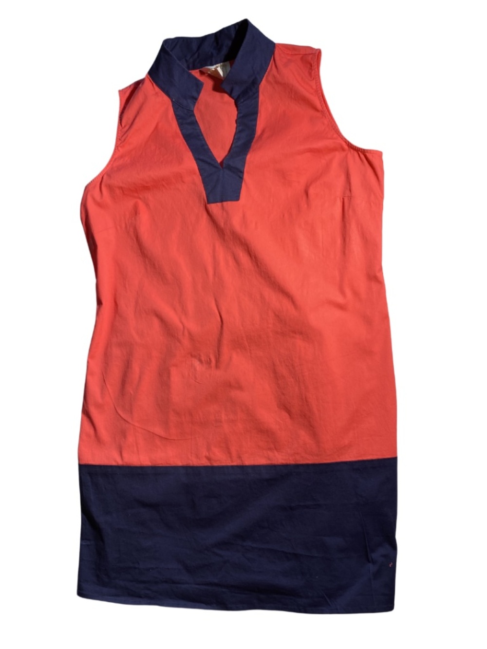 sleeveless coral and navy blue summer short dress
